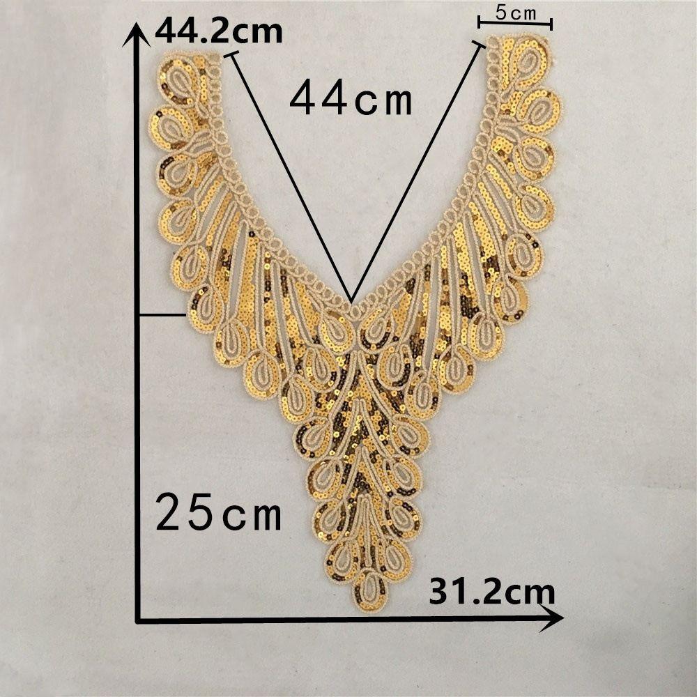 2pcs Fashion Sewing Accessories Embroidered Sequin Fabric DIY Applique Trim Lace Collar