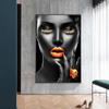 Black Girls Makeup Canvas Art Posters And Prints Sexy Golden Lips Canvas Paintings On the Wall African Art Pictures Home Decor