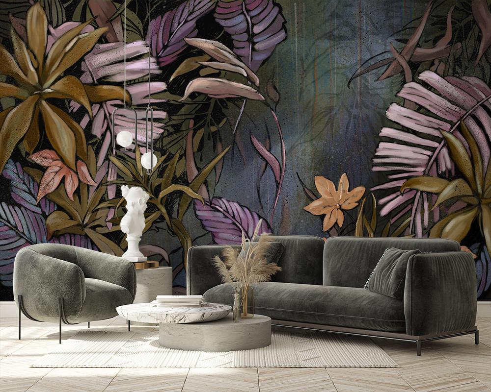 Wallpaper Exotic Jungle Leaves Painted
