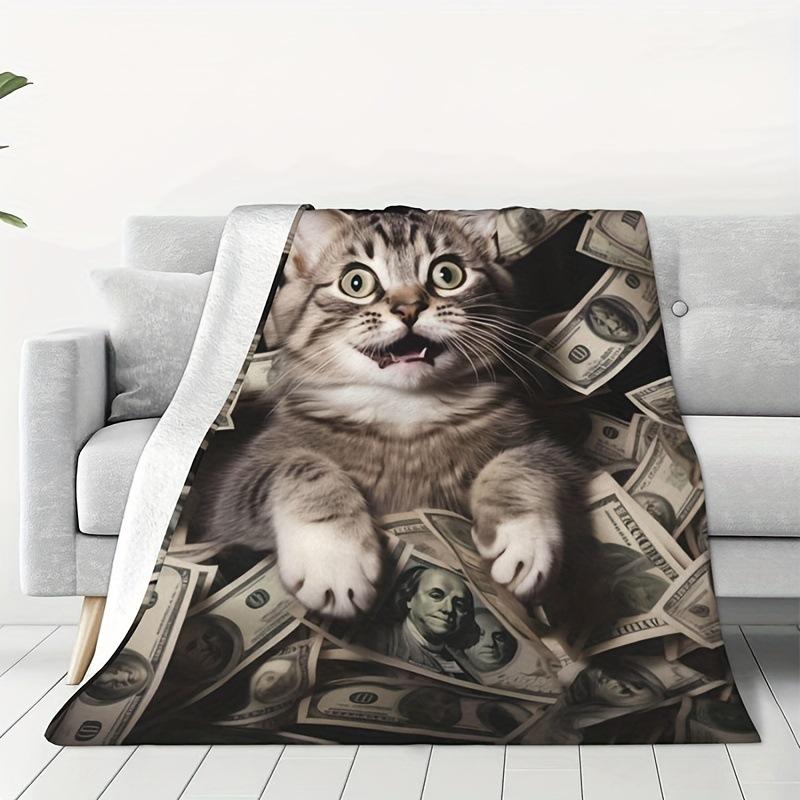 Cute Pet Cute Cat Blanket Fun Kitten Soft Flannel Blanket Modern Suitable for Home Air Conditioner Blanket