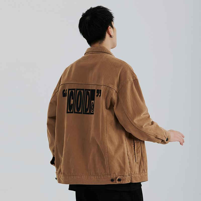 Retro Tooling Long Sleeve Jacket Trendy Brand American Retro Printed Jacket Top Versatile Loose Casual Shirt Men'S