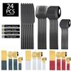 24pcs Dinnerware Sets Stainless Steel Black Tableware Set Knife Fork Spoon Flatware Set Cutlery Set Knife Fork Spoon Tea Spoon