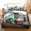 Steam Engine Duvet Cover Set Locomotive Green Black Train On Steel Railway Track Travel Adventure Graphic Print King Queen Size