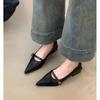 Vintage Low-heeled Shoes Women's Shoes 2025 Spring and Summer New Fashion Gold Buckle Pointed Thick-heeled Small Leather Shoes