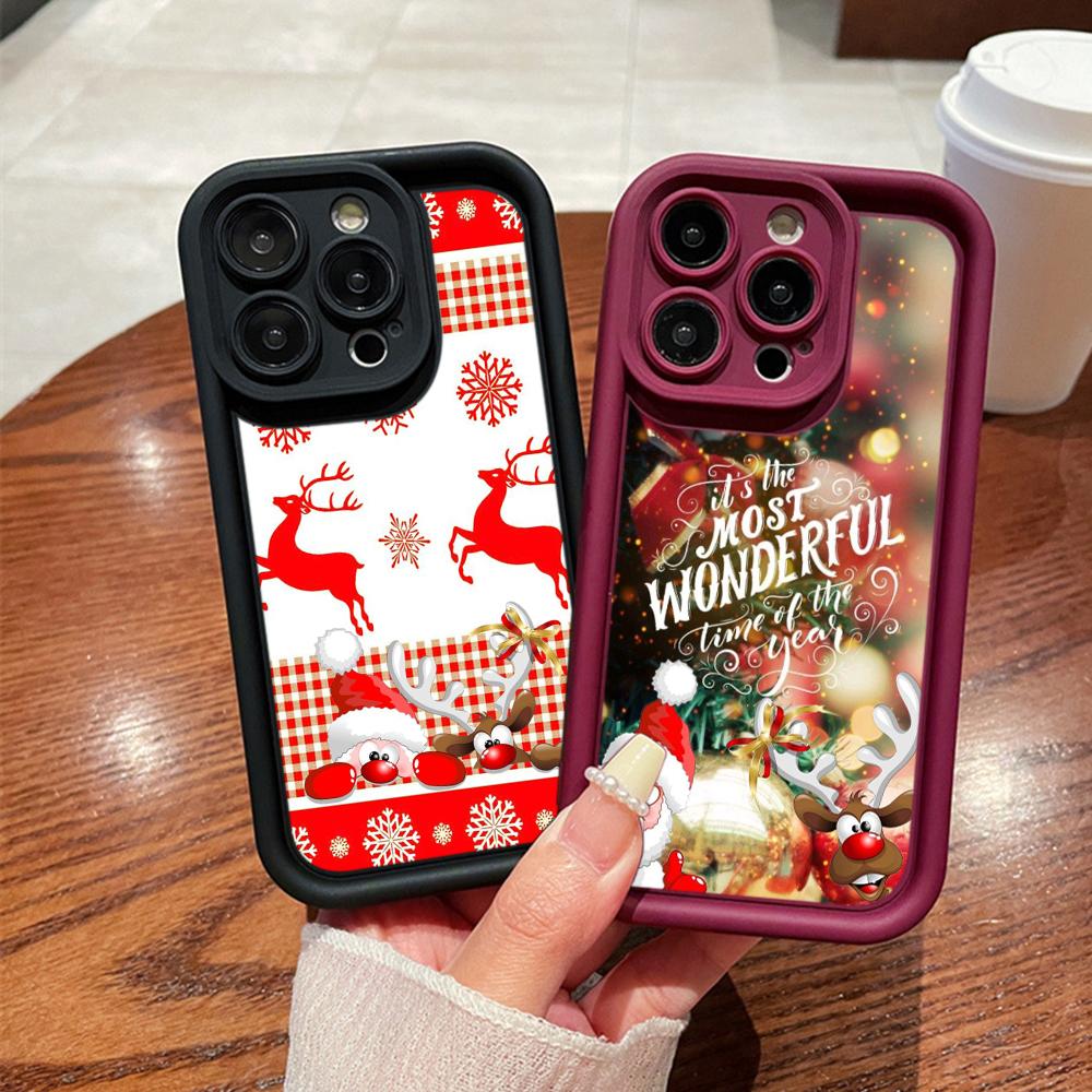 N109 Happy New Year Merry Christmas Design Soft Angel Eyes Phone Cases for iPhone 16 15 14 13 11 Pro Max 8 7 6 Plus 12 Mini XR XS Max Shockproof Cover
