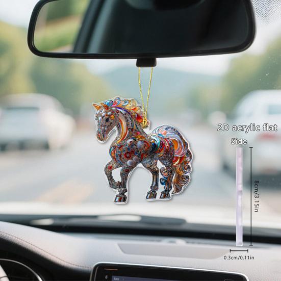2D Acrylic Horse Pendant Flat Cartoon Horse Pendant Keychain Charm Colorful Horse Ornament for Backpack Christmas Tree Decoration