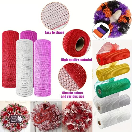 Рождественская полипропиленовая сетка 10 дюймов x 10 ярдов Металлическая сетка Фольга Декоративные рулоны сетки для DIY венков, поделок, украшения для вечеринок