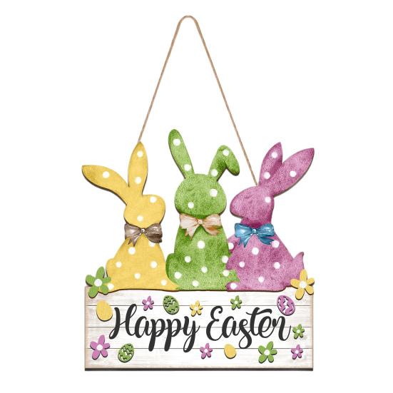 Yousheng Easter Welcome Door Sign Gnome Bunny Flower Egg Door Hanging Sign Front Door Hanger Wooden Spring Holiday Decorative Wall Plaque