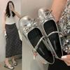 Silver Light Mouth Ballet Flat-soled Single Shoes Women's New Summer Skirt French Round Head Mary Jane Shoes