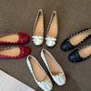 Sheepskin Version~ Genuine Leather Temperament Versatile Flat Shoes Women's Square Head Bow Ballet Style Rivet Shallow Mouth Single Shoes