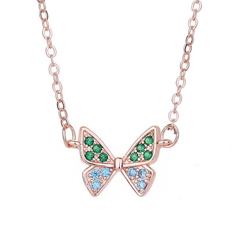 New Colored Zircon Butterfly Necklace for Women's Light Luxury New Style High-end Jewelry Clavicle Chain