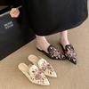 Summer Wear Fashion Women's Cool Slippers 2025 New Flat-bottomed Muller Shoes Women's Bag Head Embroidery Pointed Low-heeled Women's Shoes
