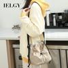 Korean Version of Casual Literary Canvas Bucket Bag, Fashionable Drawstring Shoulder Pleated Nylon Messenger Bag