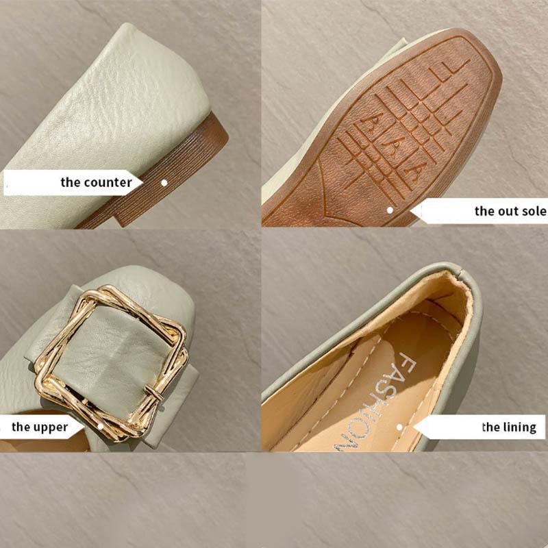 Spring Women's Flat Sole Single Shoe with Front Buckle Flat Heel Round Head Breathable and Versatile Black Fairy Soft Sole Bean Shoes