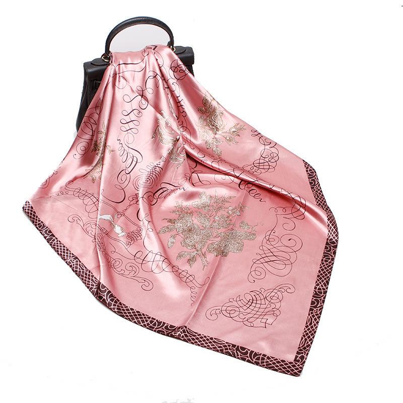 19 New Silk Printed Scarves Women'S 90Cm Satin Square Scarf