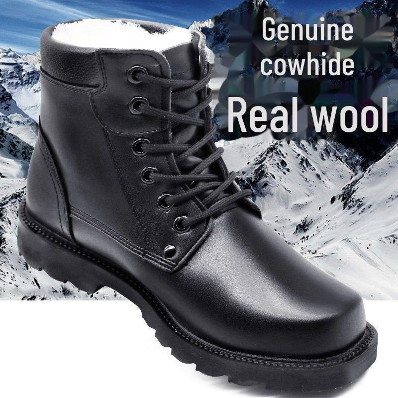 Men's Genuine Leather Winter Boots - Non-Slip, Thickened Cowhide and Wool for Cold Protection