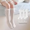 Minliu Girls' White Bow Knee-High Princess Socks - Thin, Boneless, Combed Cotton for Summer.