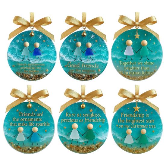 Sea Glass Friendship Ornament Handmade Sea Glass Art Friendship Keepsake Round Acrylic Christmas Tree Ornament for Xmas Party Decor