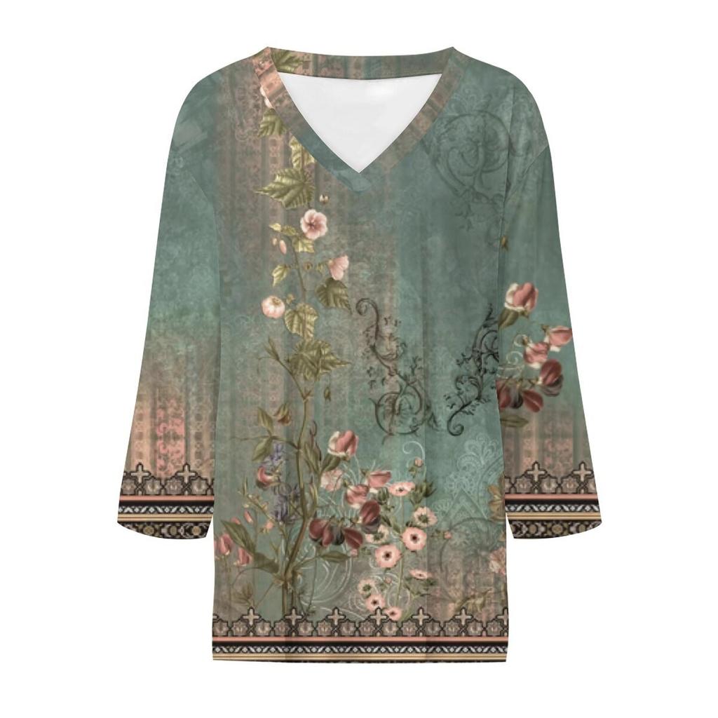 Women's Shirt Blouse Casual Loose Shirts  3/4 Sleeve  Print  V Neck Tops Print  Tops T-shirts Tee