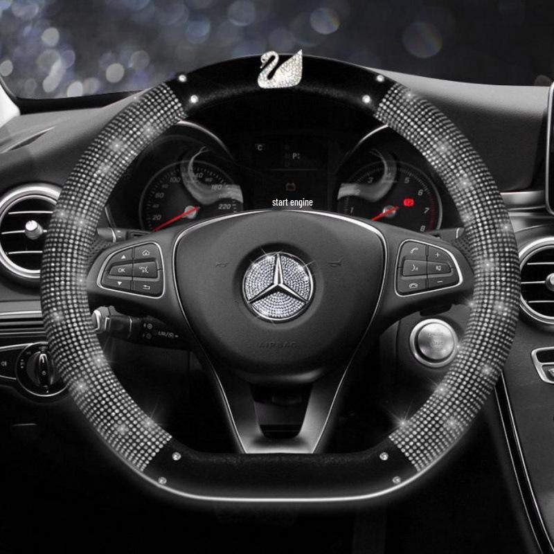 Diamond Swan Crown Steering Wheel Cover - Universal, All-Season, Cute Interior Decoration for Ladies' Cars