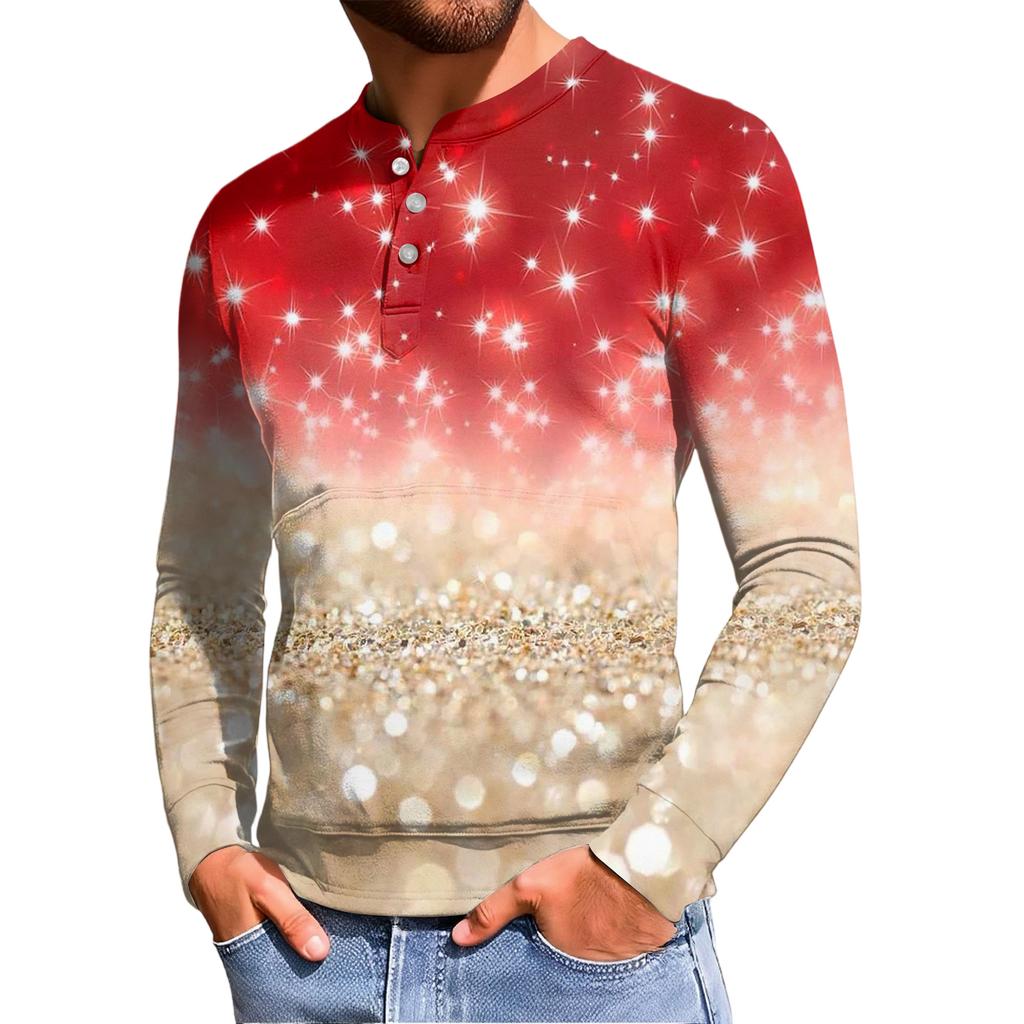 Men's Casual Button-Down Sweatshirt Fashion Printed Long Sleeve Shirt Pullover