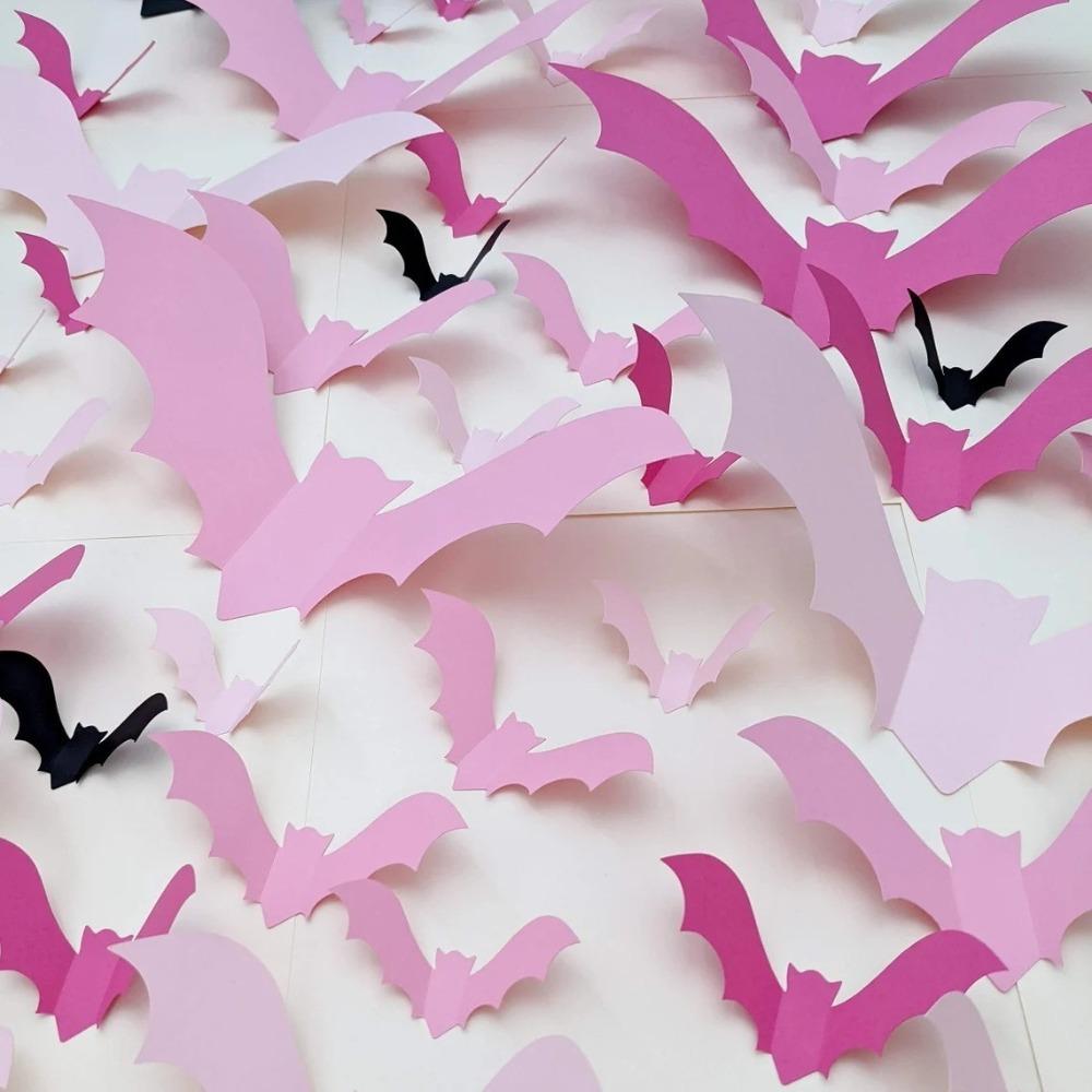 32PCS 3D Pink Bats Halloween Decoration PVC Wall Decal Halloween Party Decorations