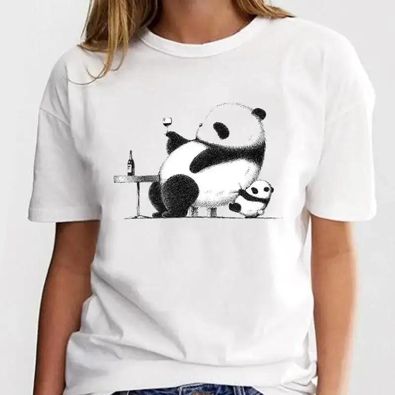 Panda Lovely Print Women T-shirt Cute Cartoon Graphic Print Short Sleeve T Shirt Female Fashion Casual Unisex Clothes Top