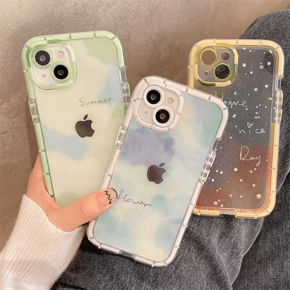 Purple Wash Painting Clear Phone Case For Iphone 13 11 12 14 Pro Max Xsmax X Xr 6 6s 7 8 Plus Se 2020 2022 Shockproof Back Cover