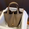 2024 Color-Matched Genuine Leather Bucket Bag, Lychee Grain Cowhide Handbag for Women