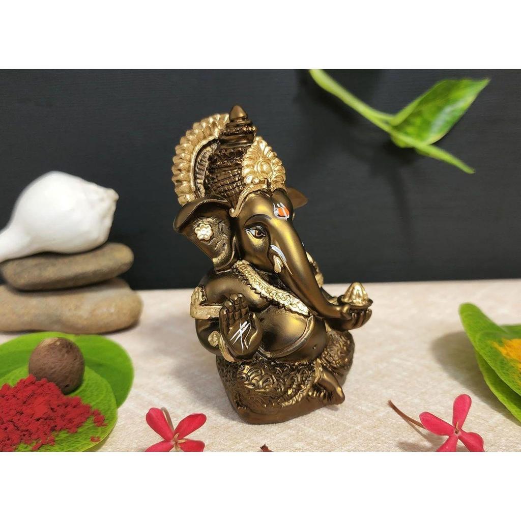 Handcrafted French Brown Mukut Ganesha Idol (3.5") - Perfect for Car Dashboard, Home or Office Decor and Gifting, Idol