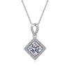 S925 Sterling Silver Set 1ct Moissanite Pendant Geometric Square Micro Studded Diamond Necklace For Girlfriend Valentine's Day Gift