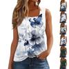 Women's Pleated Square Collar Sleeveless Vest Print T-shirt