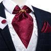 Mens Ascot Tie with Gold Ring Red Paisley Ascot Wedding Tie Pocket Square Cufflinks Set