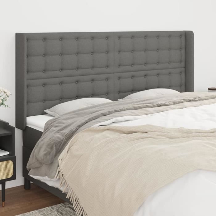 VidaXL Headboard with Ears Dark Grey 163x16x118-128 Cm Fabric3120021