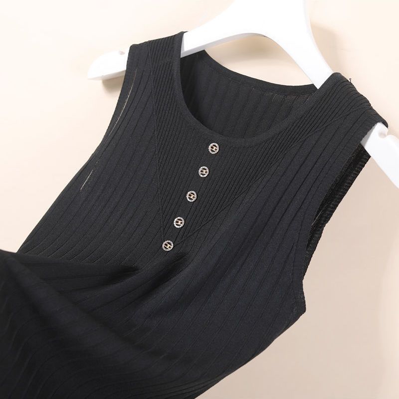 Suspender Vest for Women O-neck Spring and Summer New Style Knitted Sleeveless Bottom Tshirt Tops