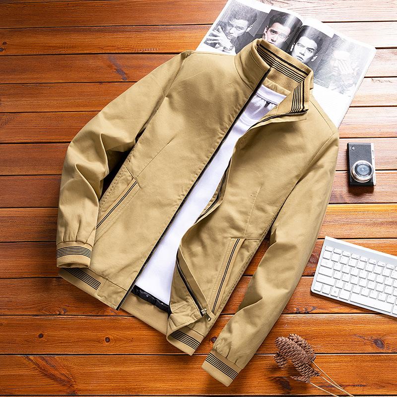 Spring Autumn Men Cotton Jacket Stand Collar Solid Male Fashion Casual Windbreaker Bomber Jacket Coat Outwear