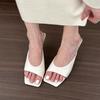French Retro Beige Square Head High-heeled Cool Slippers Women's Summer New Thin-heeled Cool Slippers