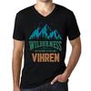 Men’s Vintage Tee Shirt Graphic T Shirt V Neck Wilderness VIHREN Deep Black