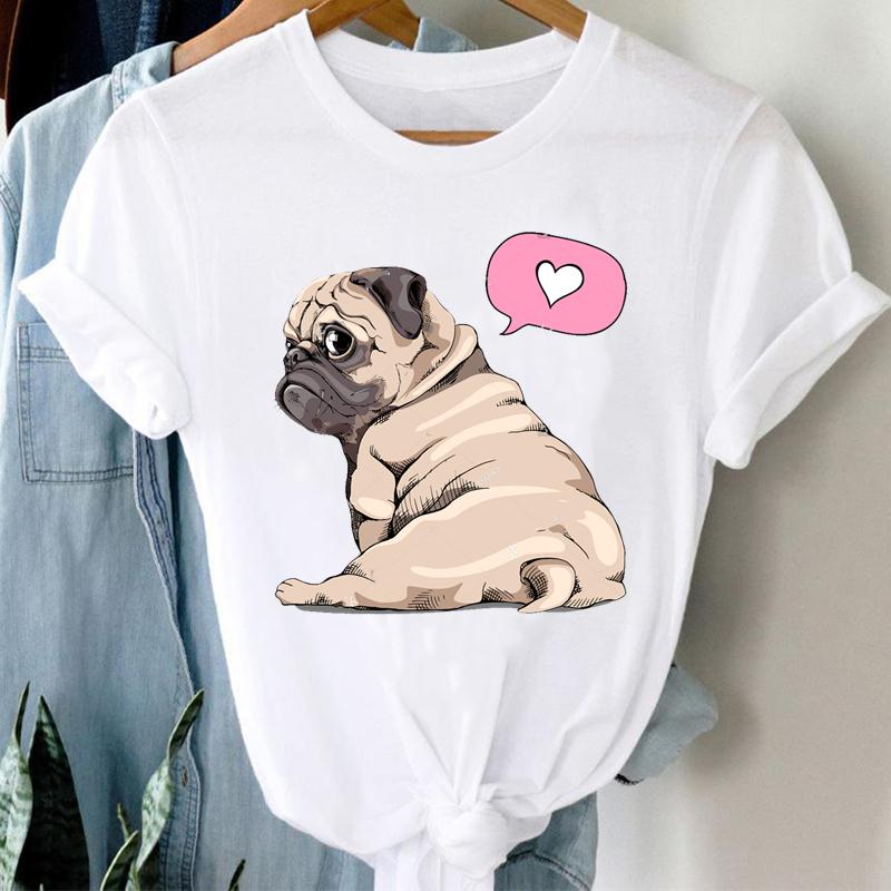 Women Printing Short Sleeve Tshirt Dog Pug Love Cute Casual Fashion Clothes  T Tee Top Print  Female Clothing Graphic T-shirt