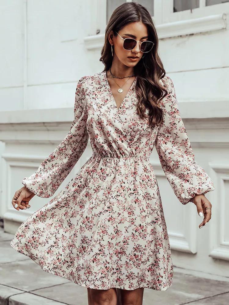 2023 Trendy European and American Autumn Print Long-Sleeve Dress