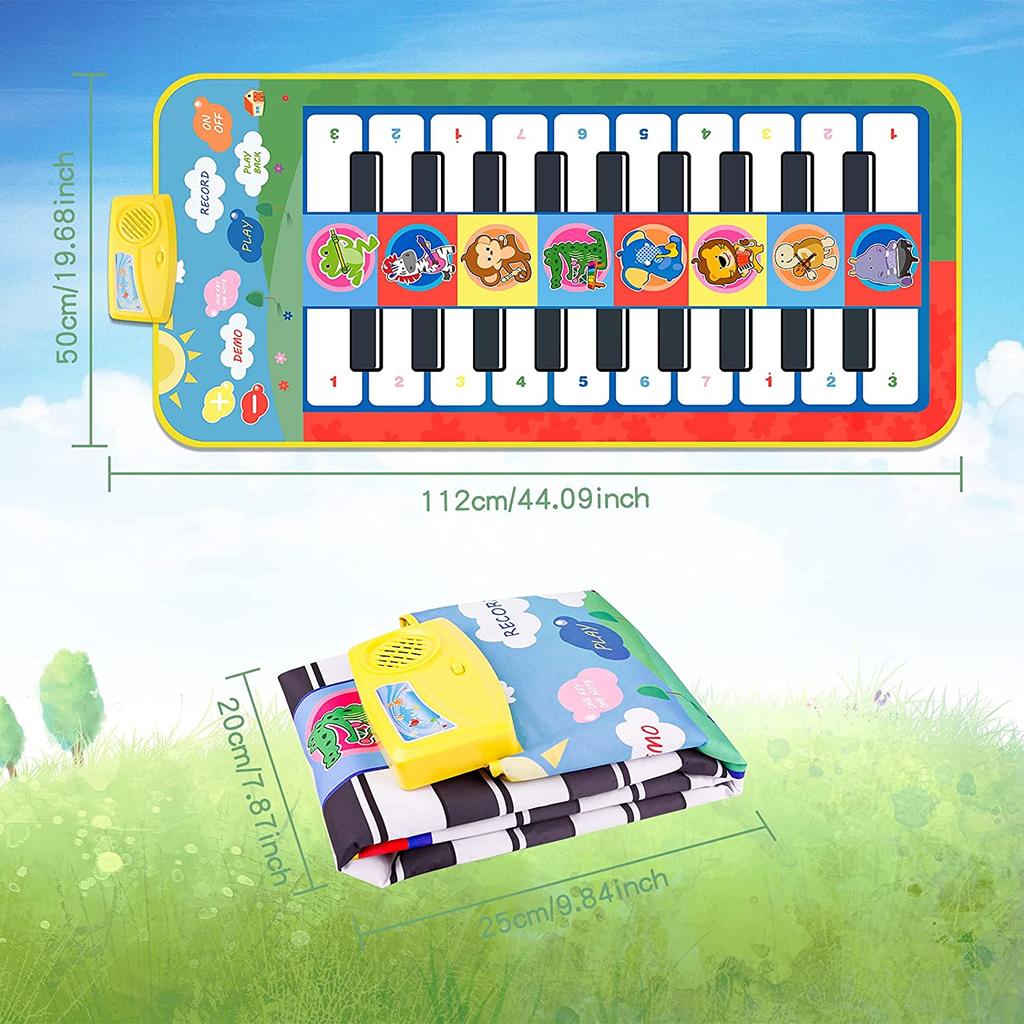 Piano Mat for Toddlers 1-3,44" X 20" Double Keyboard Music Floor Dance Mat 20 Keys with 8 Instrument Sounds,Learning Educational Toys Gifts for Baby