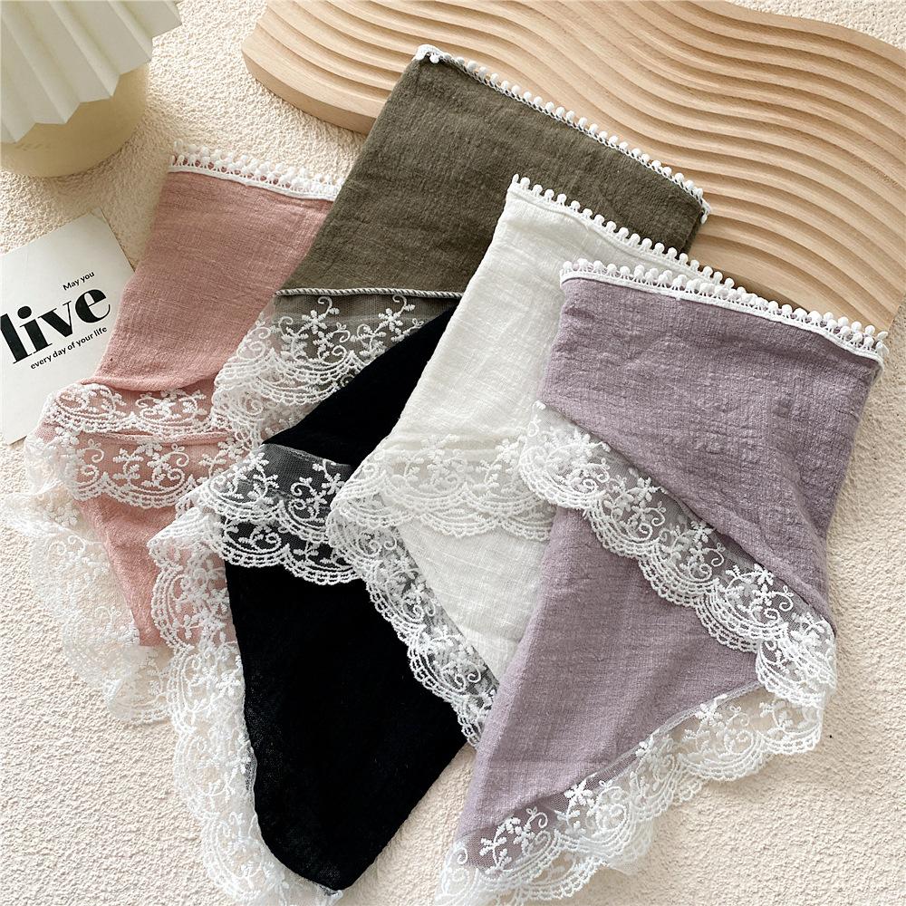 Cotton Linen Lace Triangular Scarf For Women In Spring Autumn And Summer Small Floral Small Scarf Headband Decoration Thin Style Wrapped Silk Scarf