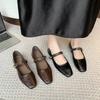Single Shoes New Velcro Word Soft Skin Shallow Mouth Small Fragrant Style Mary Jane 2025 with Thick Heel Square Head Retro Versatile