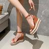 One-word High-heeled Shoes Women's Platform 2025 Summer New Style Simple Woven Hemp Rope Wedge Sandals