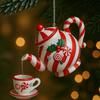 Christmas Teapot Ornament Holly Vintage Tea Cups And Pot Set Xmas Tree Hanging Ornaments 2D Acrylic Teapot Decor with Pouring Tea Effect