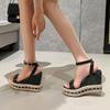 One-word High-heeled Shoes Women's Platform 2025 Summer New Style Simple Woven Hemp Rope Wedge Sandals