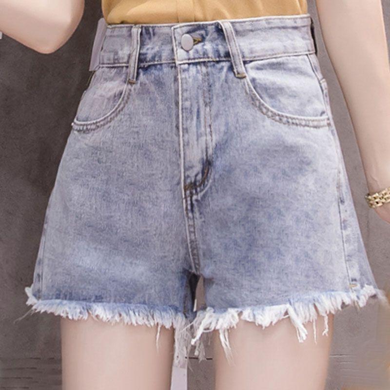 Fashion Loose-Fitting Students' Denim Shorts Women, New Summer Wear European Style All-Match and Slimming High-Waisted Hole Ripped Hot Pants