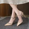 Fashion Spring Summer 2025 New Leather Buckle High Heels Pointed Toe Thin Heel Covered Head Single Shoes Women Sandals
