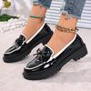 Womens Patent Leather Shoes Women Loafers British Tassel Casual Female Flat Shoes Bowknot Comfortable Small Leather Shoes