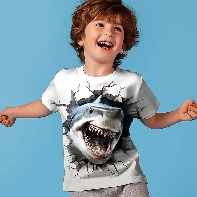 Boys 3D Shark Tee Shirt Short Sleeve 3D Print Summer Active Sports Fashion Polyester Kids Crew Neck Outdoor Casual Daily Regular